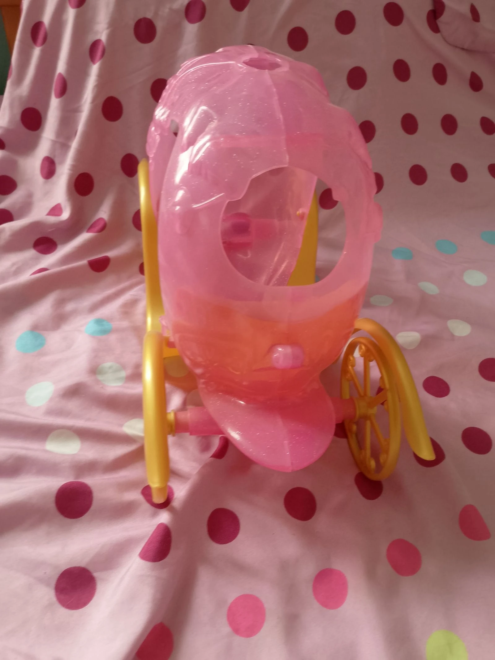 Roze glitter en gouden plastic poppenwagen, prinsesstijl – photo 7